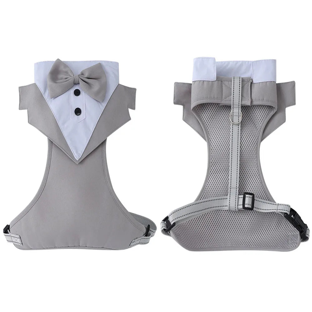 Dog Tuxedo Adjustable Harness No Pull for Small Medium Large Boys Dogs Cat Puppy Dog Wedding Suit with Bow Tie Pet Party Costume