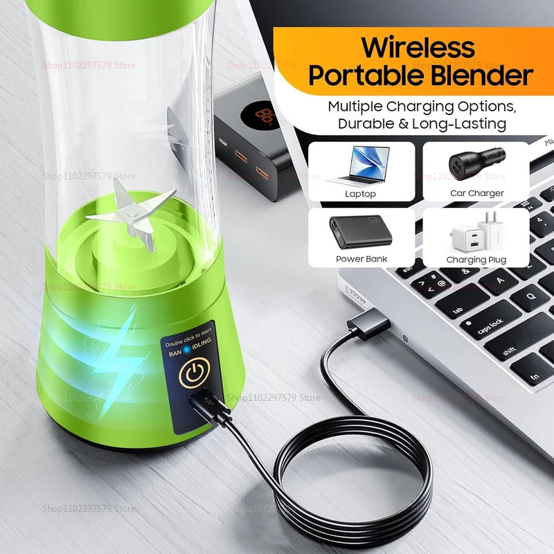 380ml Portable Electric Juicer Smoothie Blender USB Rechargeable Mini Food Processor for Travel Kitchen Workout Bag Liquidizer