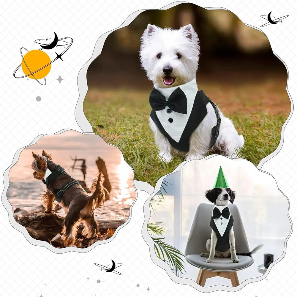 Dog Tuxedo Adjustable Harness No Pull for Small Medium Large Boys Dogs Cat Puppy Dog Wedding Suit with Bow Tie Pet Party Costume