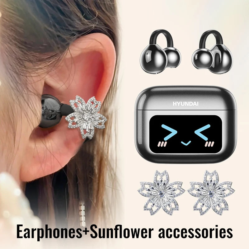 Choice HYUNDAI M100 Open Ear Gaming Earphones Sport Wireless Earbuds TWS Headset Hifi Sound Headphones With Mic For Android IOS